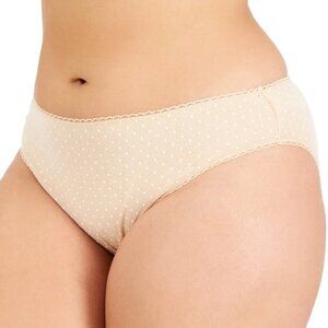 Charter Club Women's Plus Size Cotton Bikini Panty Underwear, Almond Polka Dots